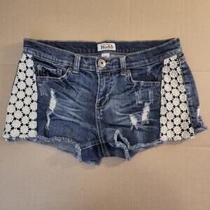 Mudd Juniors Jean Shorts Size 9 White Crochet Flower Embroidery Stretch Denim